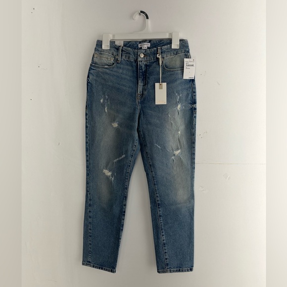 Good American Good Classic High Rise Distressed Slim- Straight Jeans, Size: 2 - Picture 4 of 9